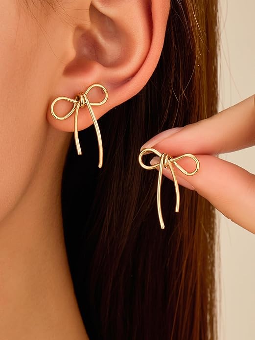 Gold Bow Drop Earrings