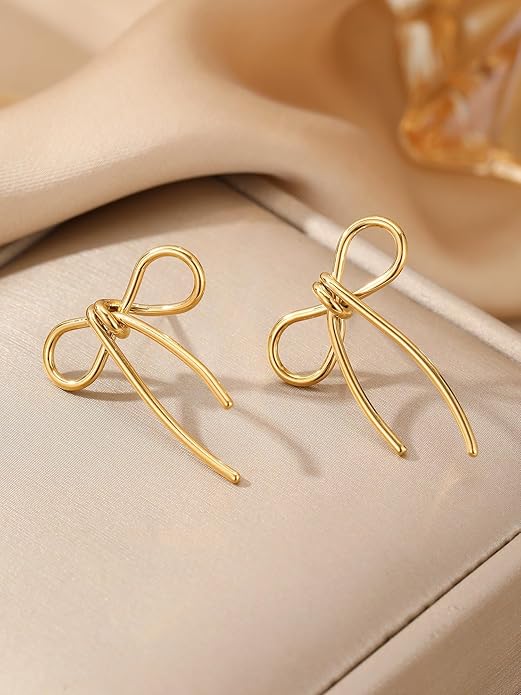 Gold Bow Drop Earrings